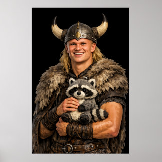 Poster Erling Haaland Viking tenant un Raton laveur empai
