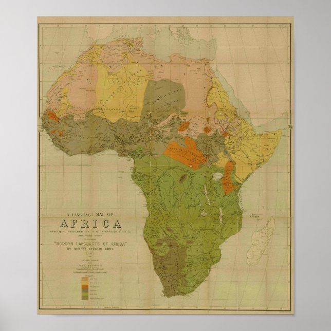 Poster Ernest George Ravenstein - Carte des langues de l' (Devant)