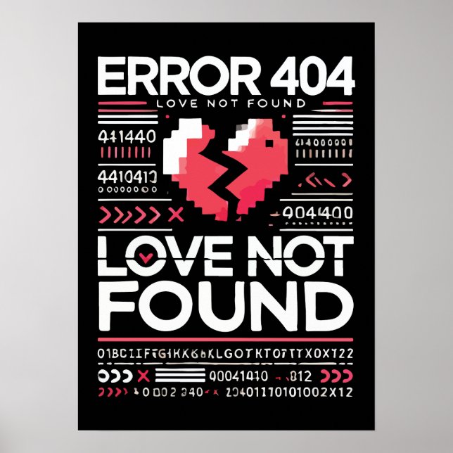 Poster Erreur 404 Love Not found, Funny Anti-Valentine’s (Devant)