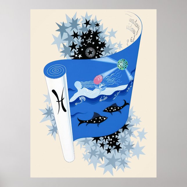 Poster Erté - Suite Zodiaque, Poissons (Devant)