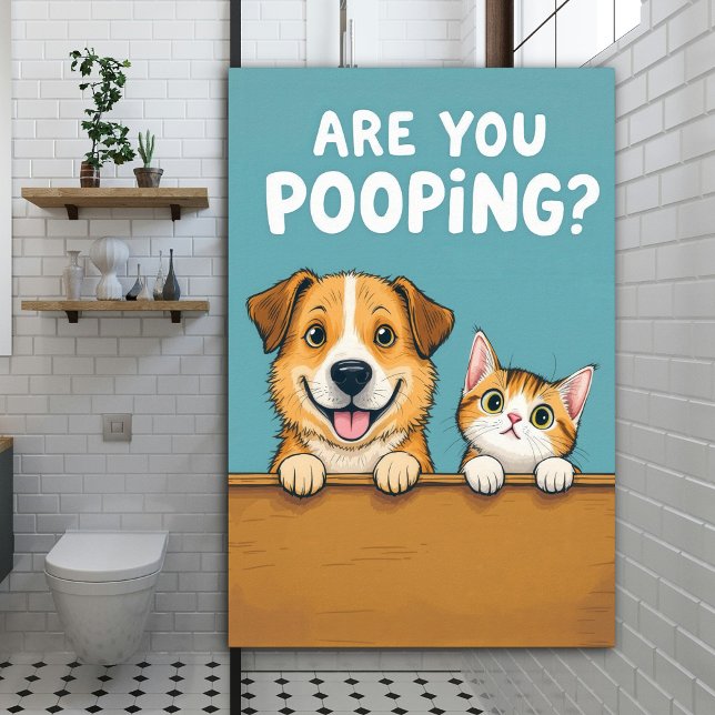 Poster Es-Tu En Train De Cacher ? Chat et chien amusant (Créateur téléchargé)