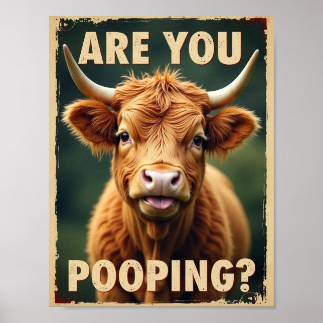 Poster Es-Tu En Train De Cacher ? Funky Highland Cow, Cow (Devant)