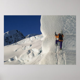 Poster Escalade de glace sur le glacier Tasman sous le mo