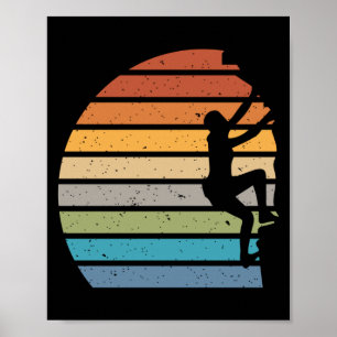 Poster Escalade de roche de coucher de soleil rétro sport