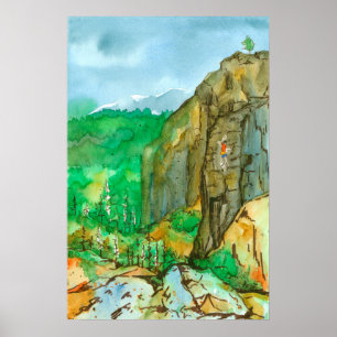 Poster Escalade Mountain Rock Paysage d'aquarelle