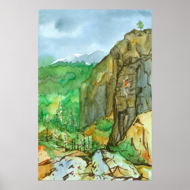 Poster Escalade Mountain Rock Paysage d'aquarelle (Devant)