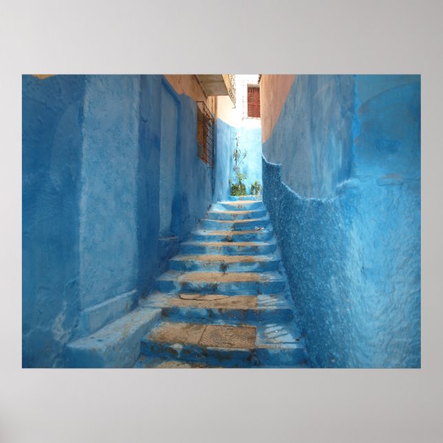 Poster Escalier bleu étroit au Maroc (Devant)