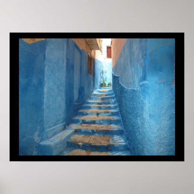 Poster Escalier bleu étroit au Maroc (Devant)