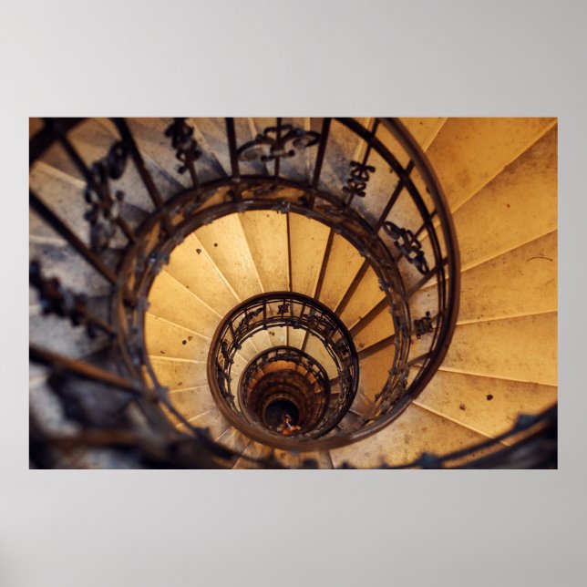 Poster Escalier circulaire spirale escalier vieux bâtimen (Devant)