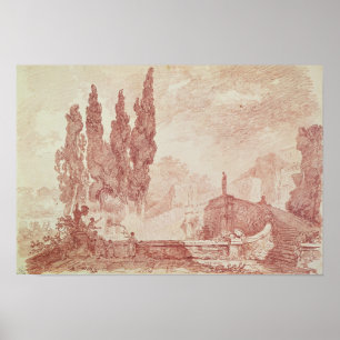 Poster Escalier dans les jardins du d'Est de villa