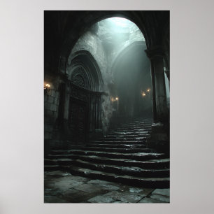 Poster Escalier de Cathédrale Ancienne Brume Lumière