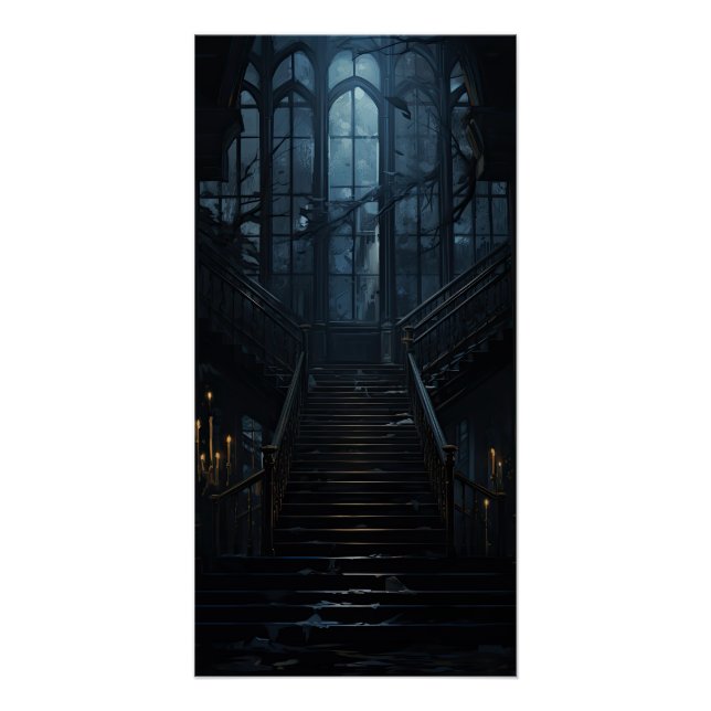 Poster Escalier gothique esthétique Dark Academia Hallowe (Devant)
