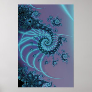 Poster Escalier Spiral   Art fractal bleu et rose
