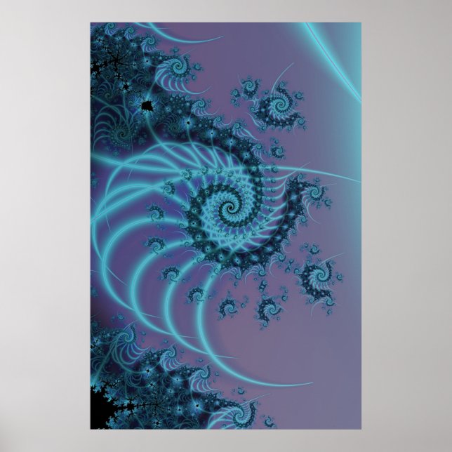 Poster Escalier Spiral | Art fractal bleu et rose (Devant)