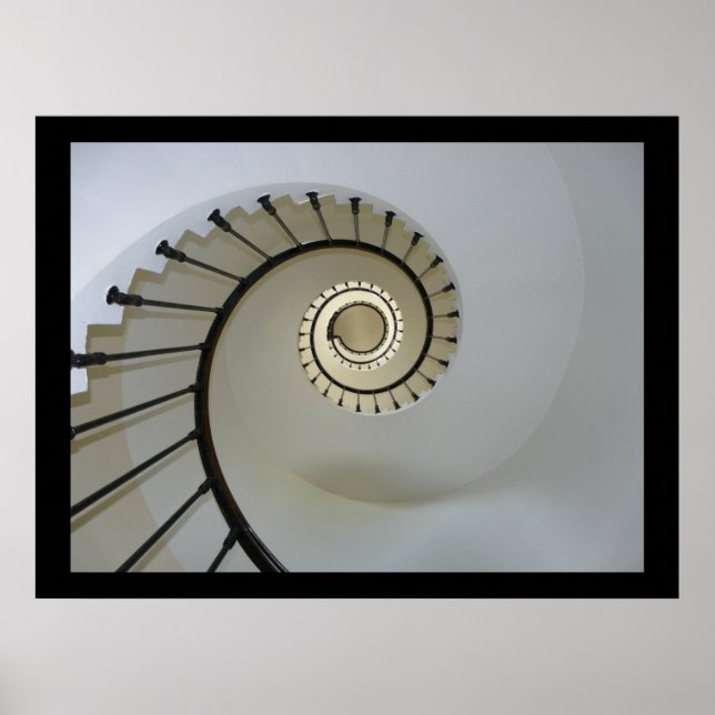 Poster Escalier Spiral au Ciel Noir et Blanc (Devant)