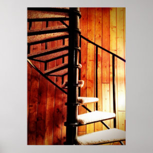 Poster Escalier Spiral Rustique au Cabine Mountain Lodge