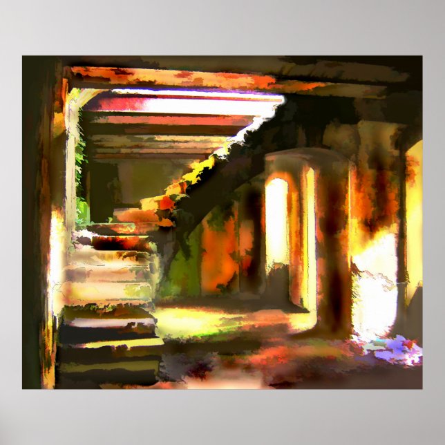 Poster Escalier vers un sous-sol vide (Devant)