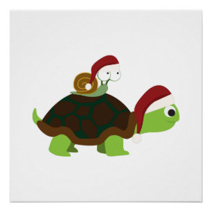 Poster Escargot de Noël sur une tortue