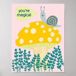 Poster Escargot de Whimsical sur Magic Mushroom Cute CUST