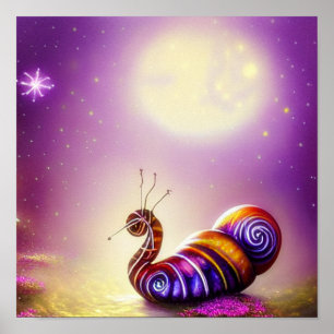 Poster Escargot et lune