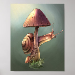 Poster Escargot sur le champignon
