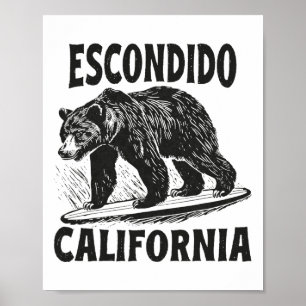 Poster Escondido Californie Ca Rétro Surfeur Plage Surf V