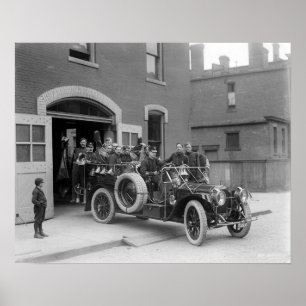 Poster Escouade de pompiers Packard, 1911. Photo ancienne
