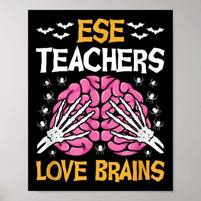 Poster Ese Teacher Love Brains Funny Halloween School  (Devant)