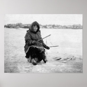 Poster Eskimo Ice Fishing in Nome, Alaska Photographie