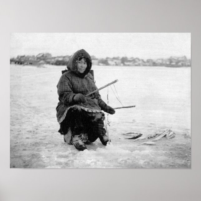 Poster Eskimo Ice Fishing in Nome, Alaska Photographie (Devant)