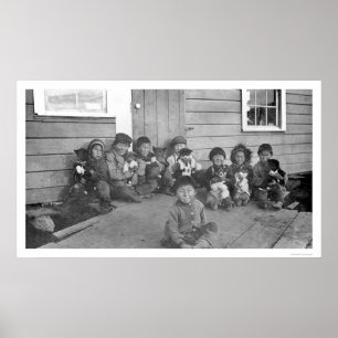 Poster Eskimo Kids & Puppies 1904