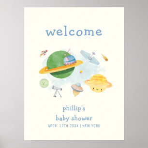 Poster Espace Astronaute Garçon Baby Shower Bienvenue