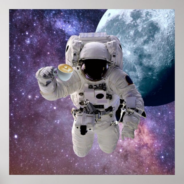 Poster Espace, astronaute, Louveur de café (Devant)