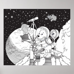 Poster Espace de coloration avec un chiot astronaute