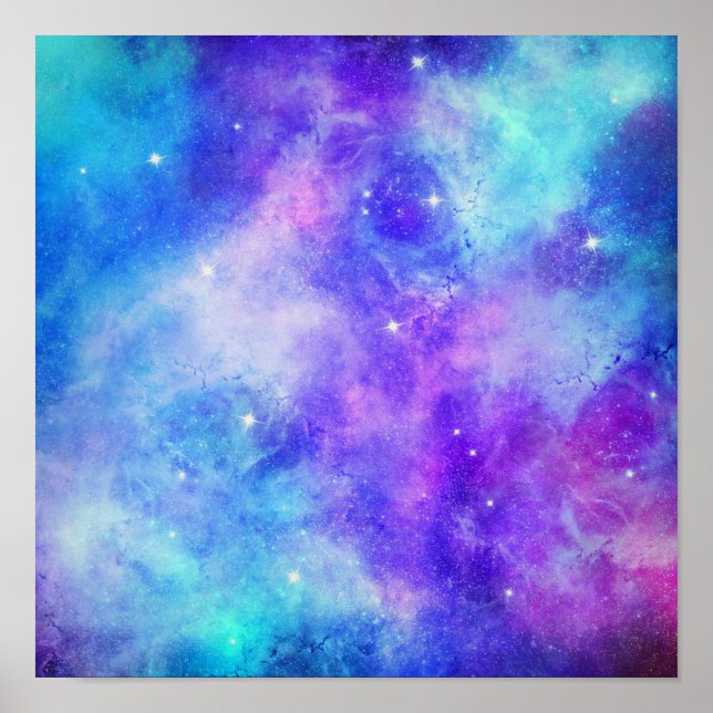 Poster Espace de galaxie violet et bleu Abstrait (Devant)