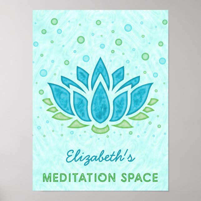 Poster Espace de méditation Blue Lotus Flower Zen | Nom (Devant)