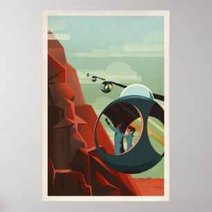Poster Espace Vintage Rétro SpaceX Mars Olympus Mons
