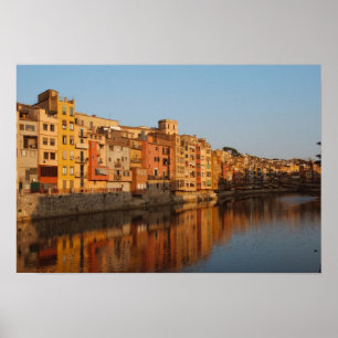 Poster Espagne. Catalogne. Gérone. Maisons sur l'Onyar