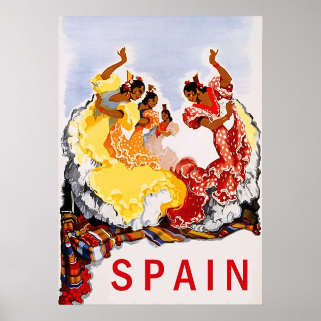 Poster Espagne, danse traditionnelle, femme, voyage vinta (Devant)