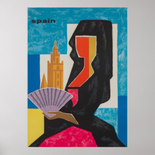 Poster Espagne, Senorita, Vintage voyage rétro coloré