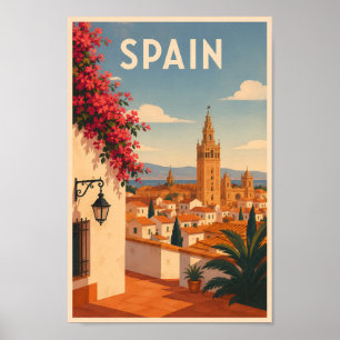 Poster Espagne Séville Illustration Art de Voyage Vintage