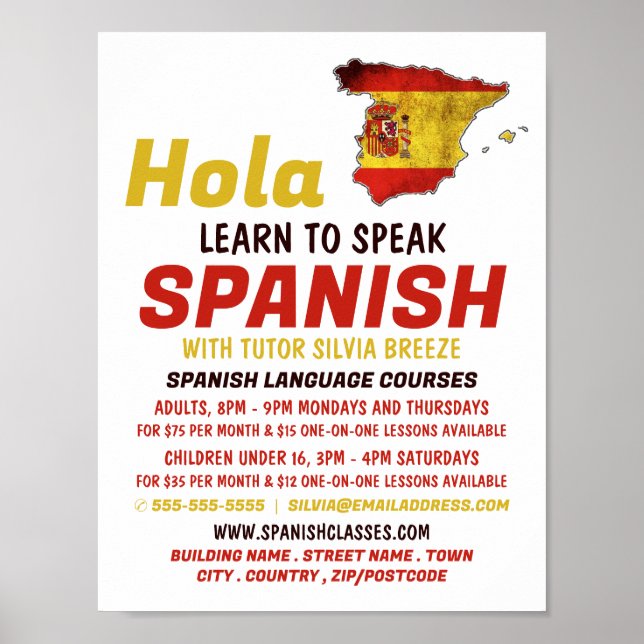 Poster Espagnol Hola, cours d'espagnol (Devant)