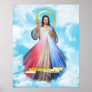 Poster Espagnol Jésus Divina Misericordia Cielo Azul