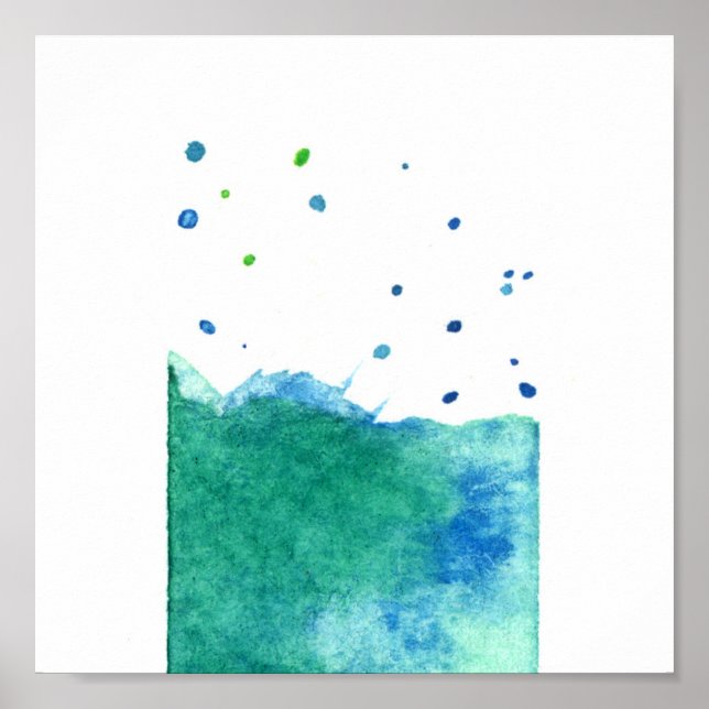 POSTER ESPLATEUR DE COULEUR D'EAU TURQUOISE BLEU ABSTRAIT (Devant)