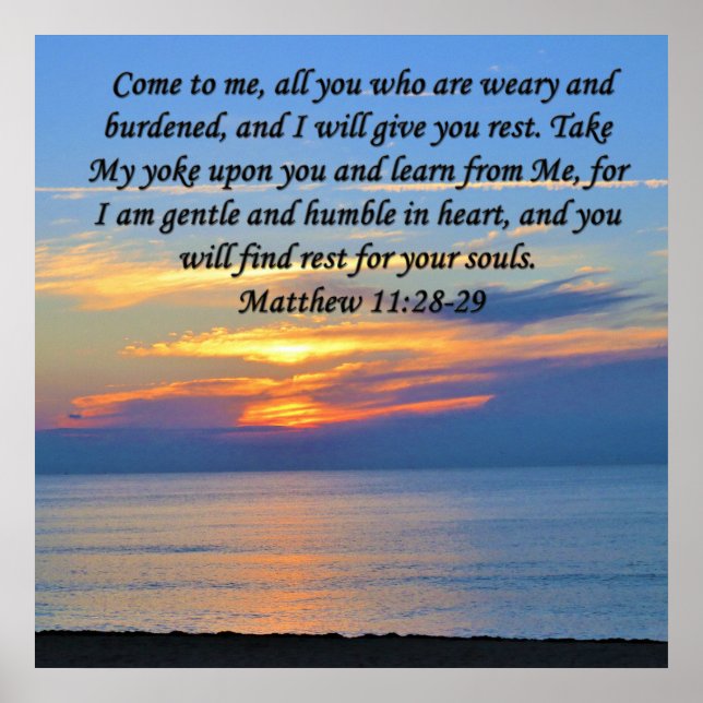 POSTER ESPOIR REMPLIS, MATTHEW 11:28 DESIGN PHOTO DE LEVE (Devant)