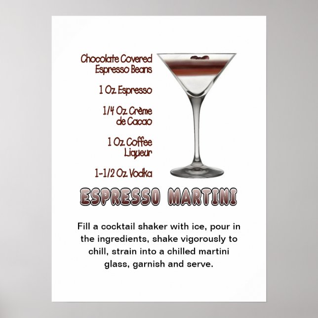 Poster Espresso Martini Cocktail Recette Art 18"x24" (Devant)