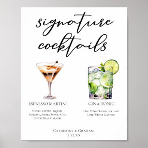 Poster Espresso Martini Gin & Tonic Cocktail Mariage Menu