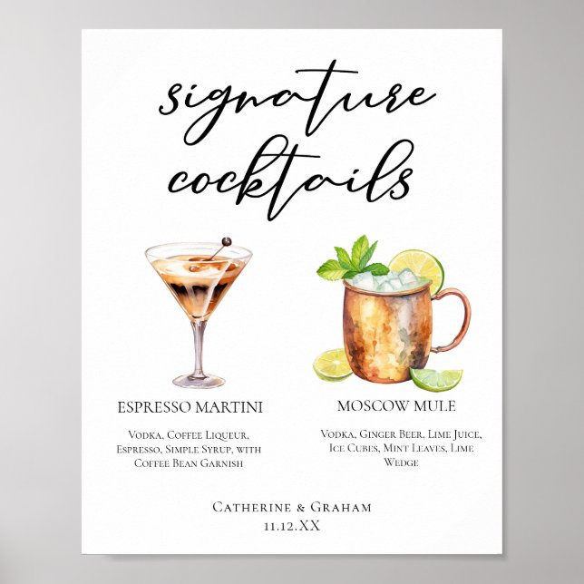 Poster Espresso Martini Moscow Mule Cocktail Mariage Menu (Devant)