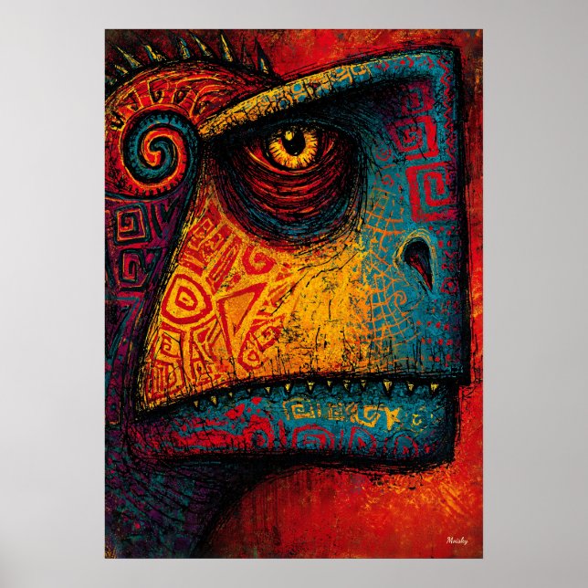 Poster Esprit de dinosaure primal expressionniste abstrai (Devant)