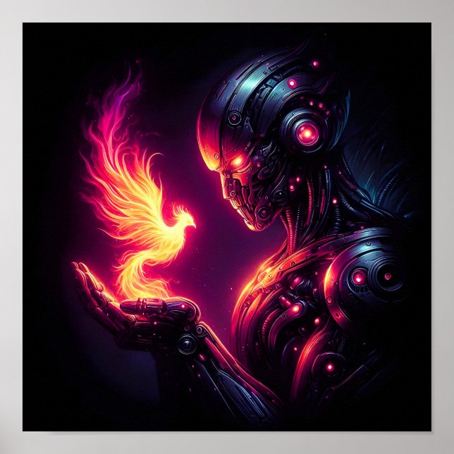 Poster Esprit de feu de phénix de robot cyber futuristic (Devant)